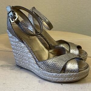 Prada Leather Snakeskin Wedges Espadrille Sandals Ankle Strap Eu 35.5 US 5 ITALY